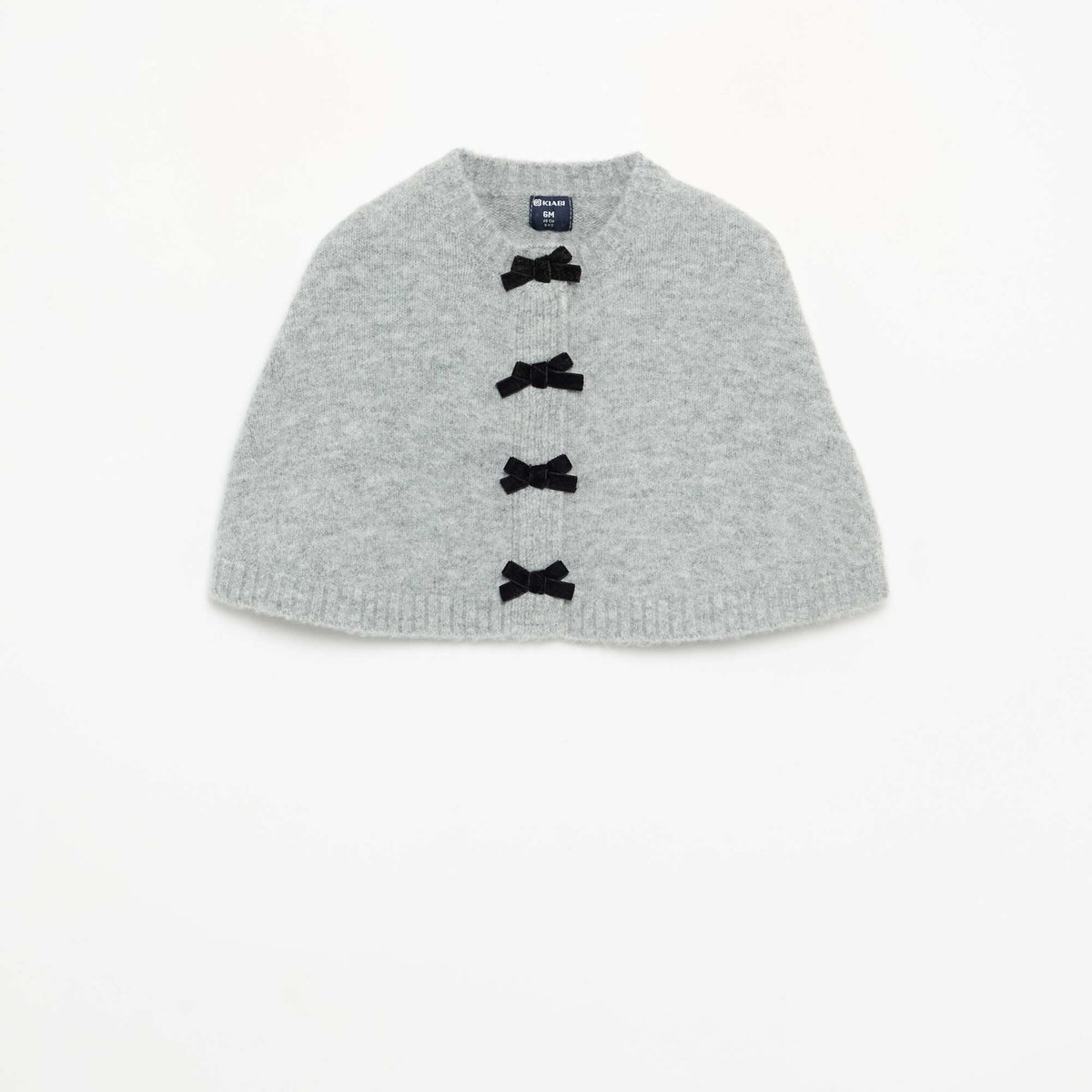 Knit Cape with Velvet Bows GREY