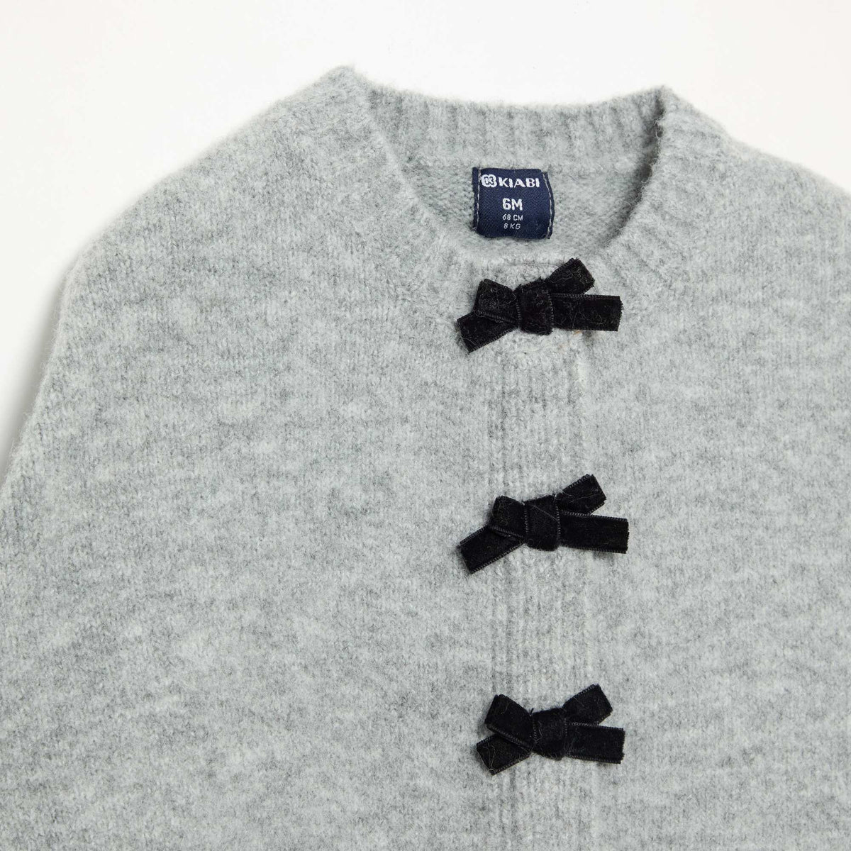Knit Cape with Velvet Bows GREY