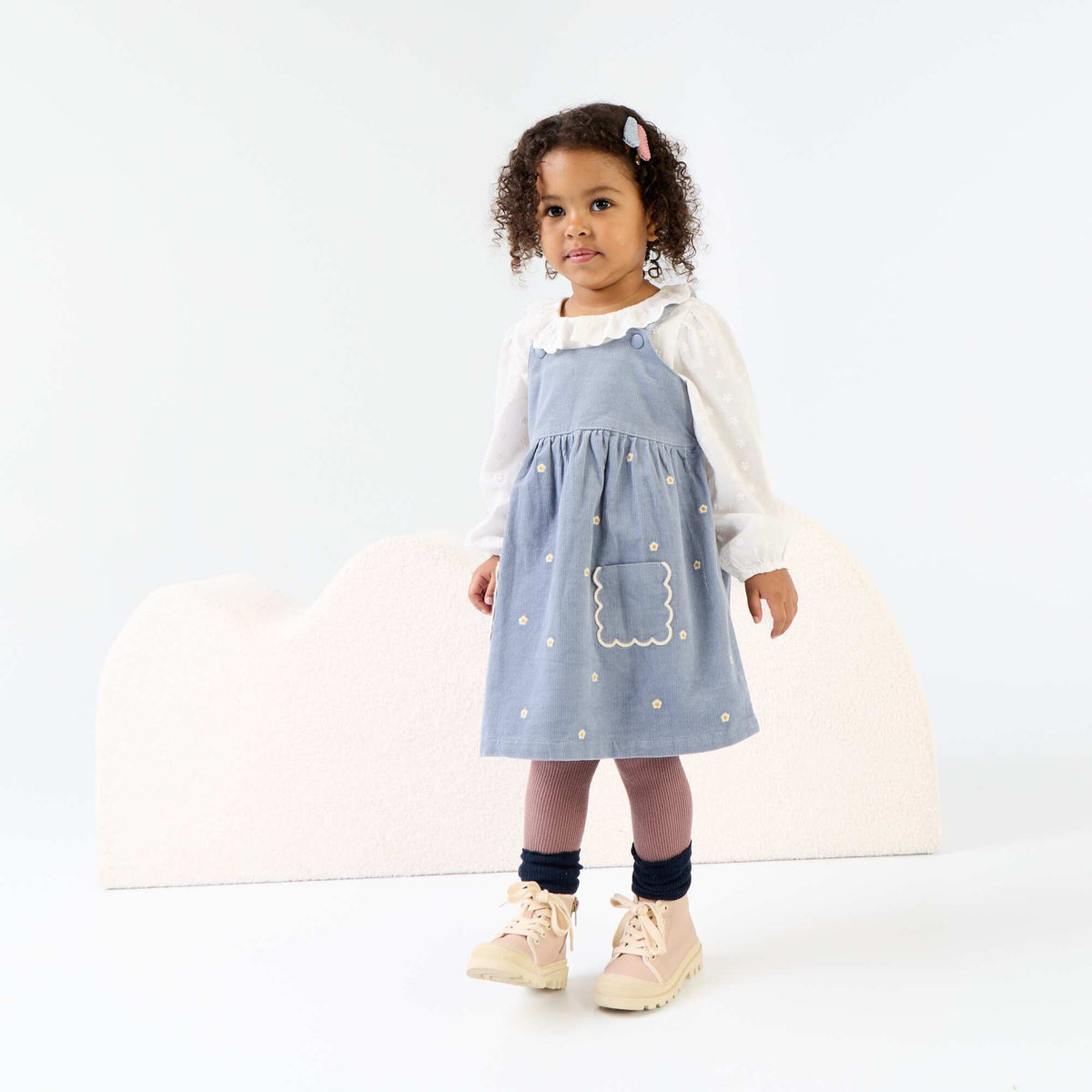 Corduroy Pinafore Dress BLUE
