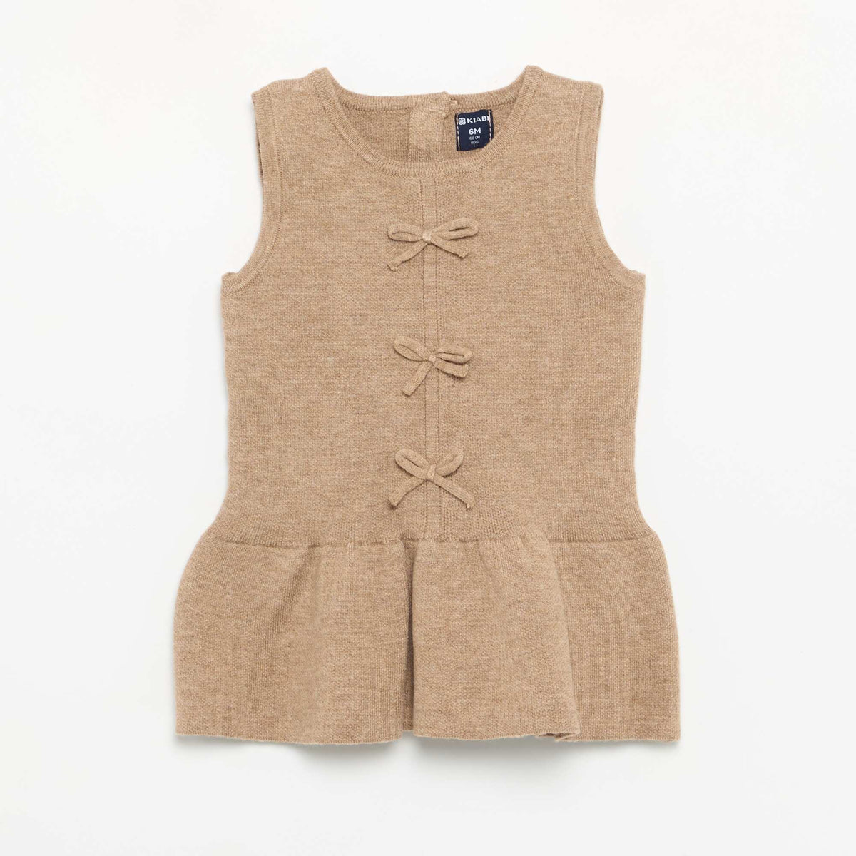 Sleeveless knitted dress with bows BEIGE