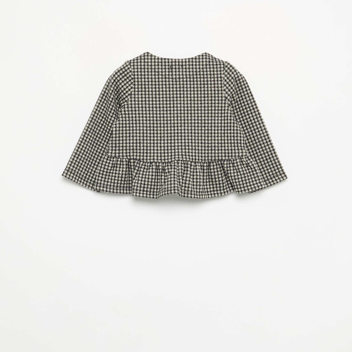 Flannel Blouse with Bows and Ruffled Hem BLACK
