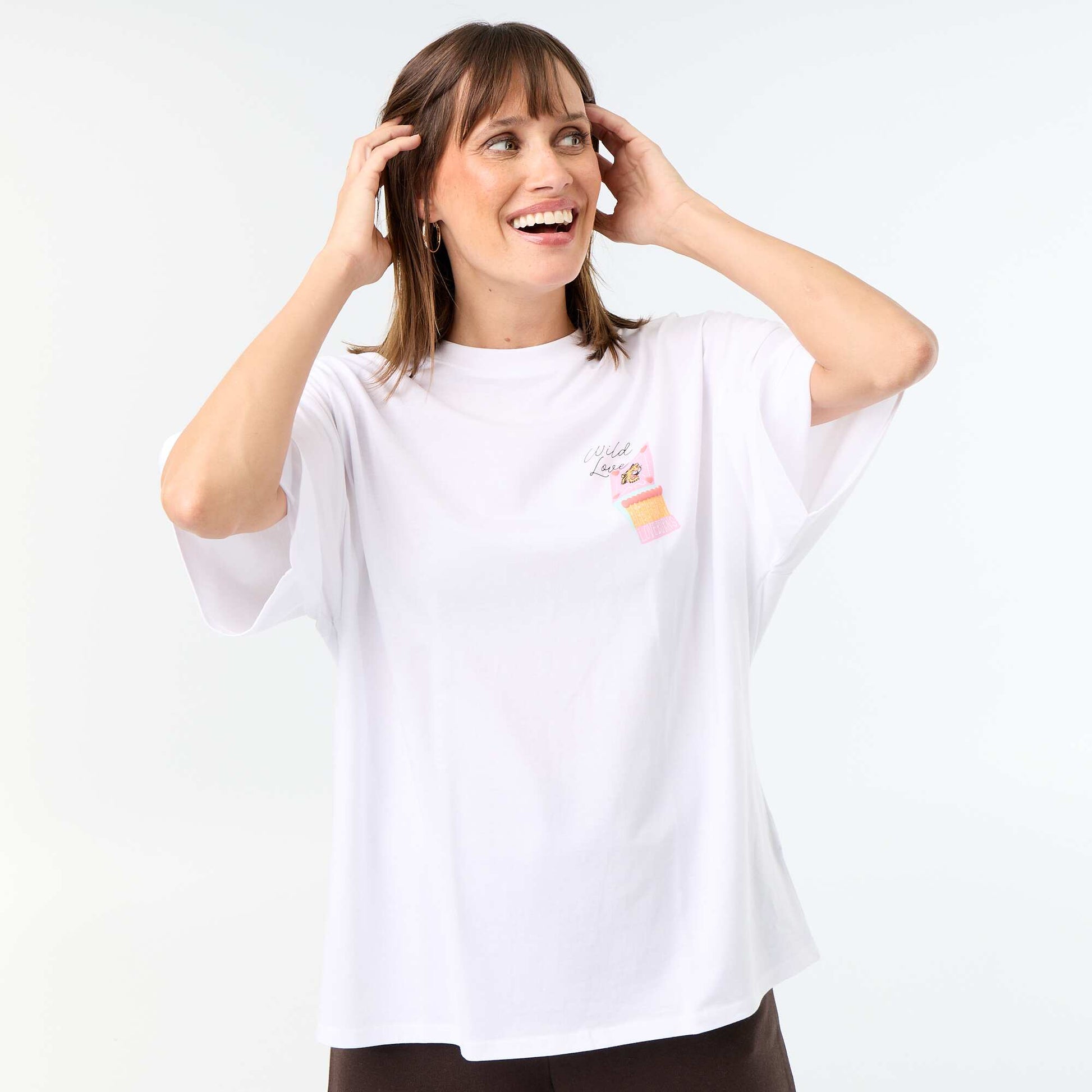 Oversized T-shirt with Back Print WHITE