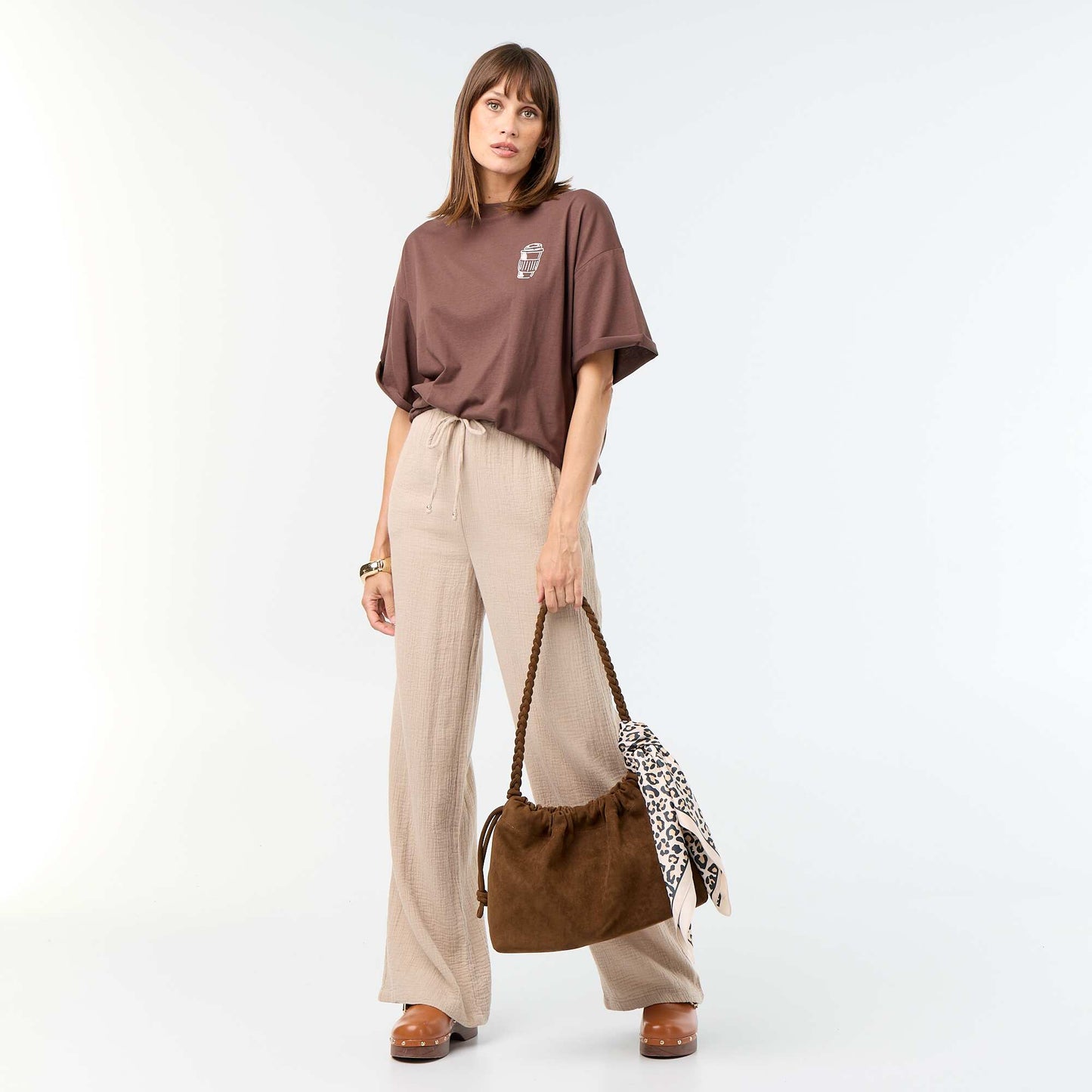 Oversized T-shirt with Back Print BROWN