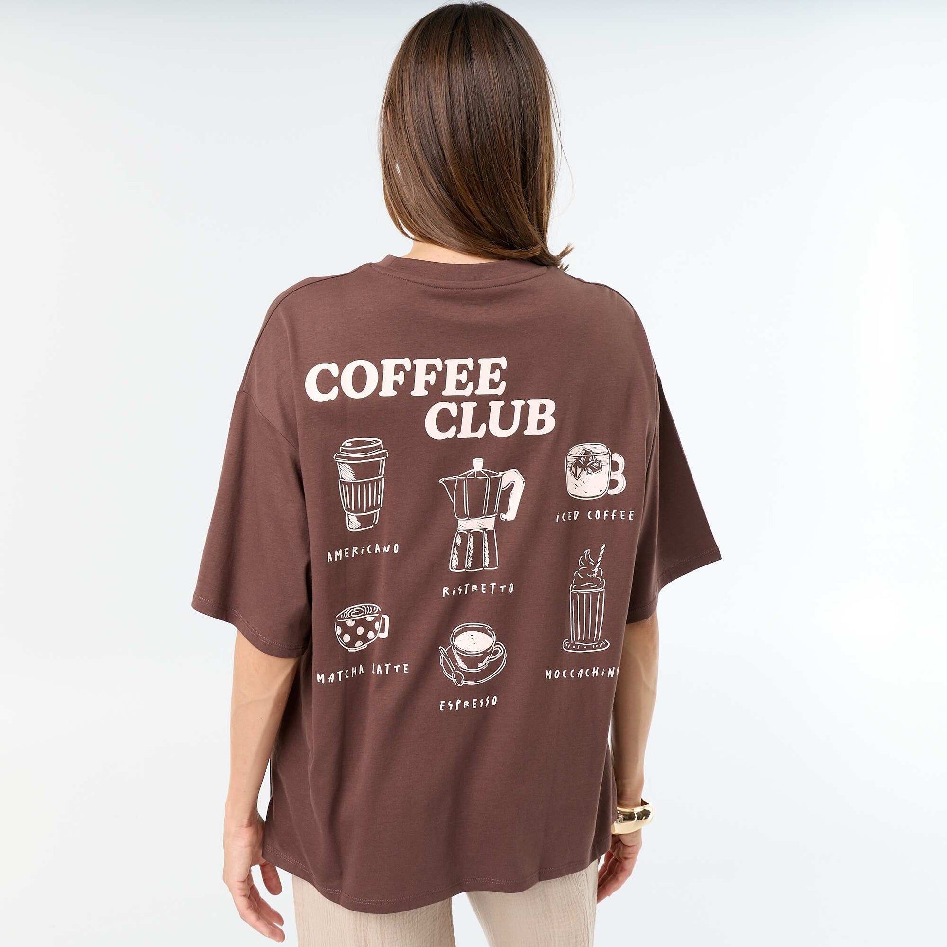 Oversized T-shirt with Back Print BROWN