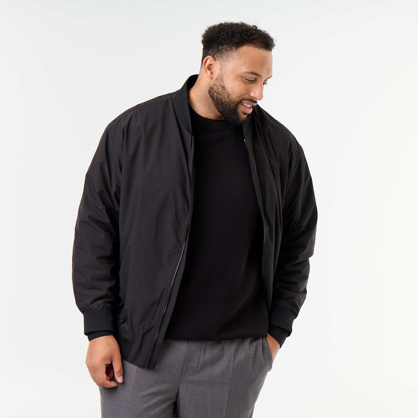 Plain Zip-Up Jacket BLACK