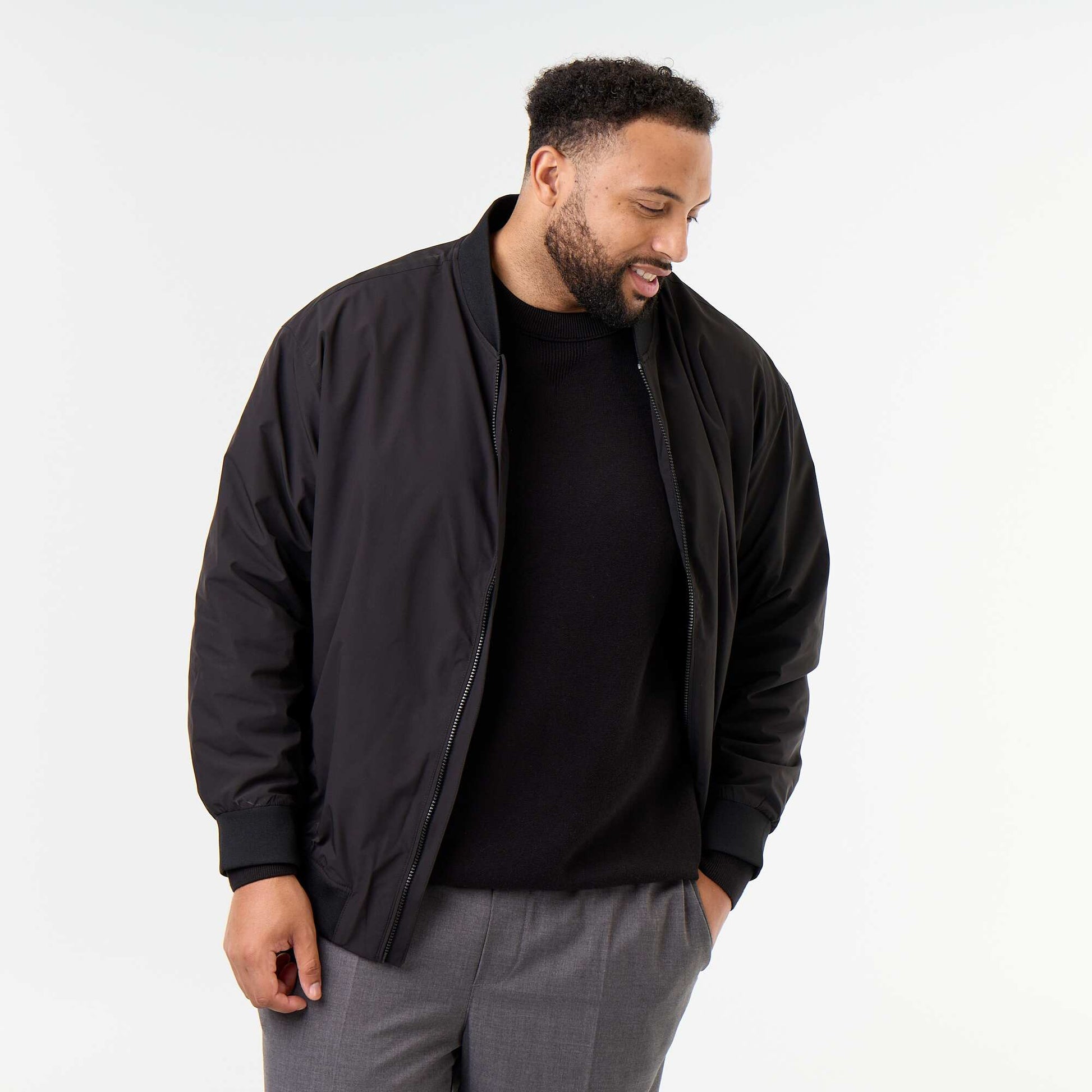 Plain Zip-Up Jacket BLACK