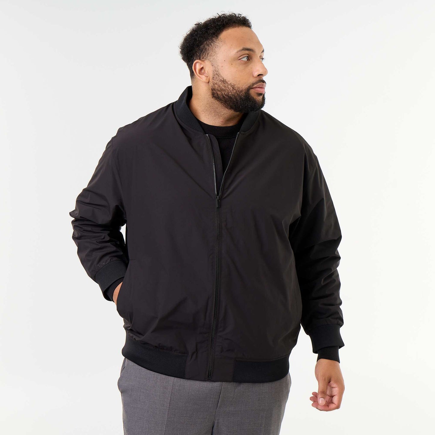 Plain Zip-Up Jacket BLACK