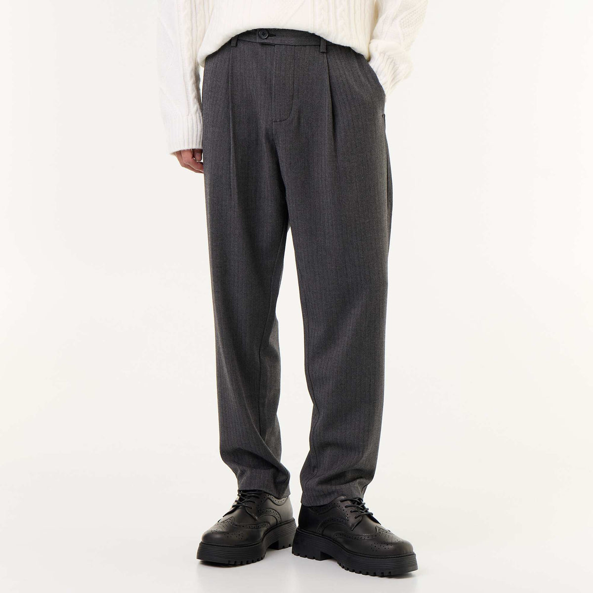 Soft Fabric Pleated Trousers GREY