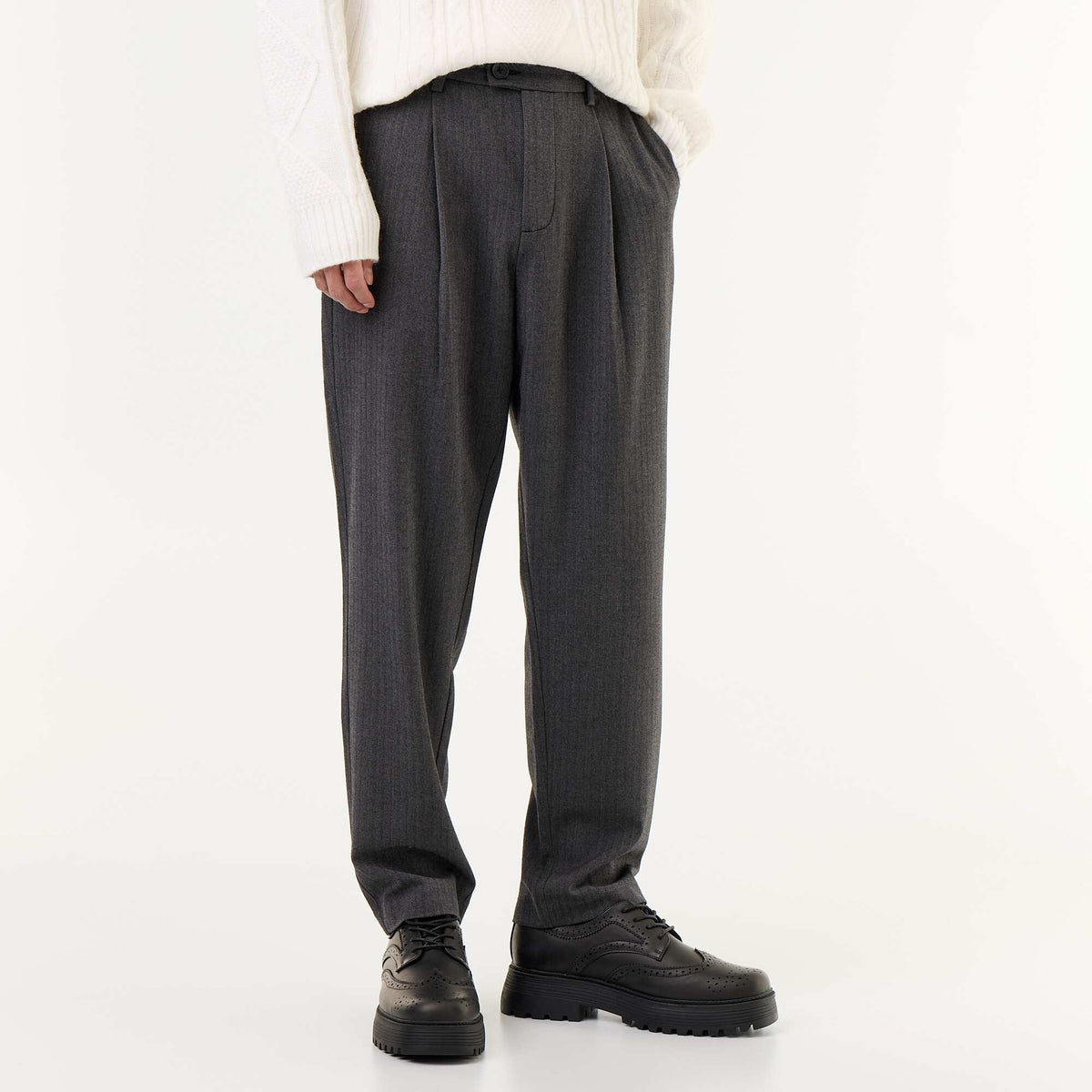 Soft Fabric Pleated Trousers GREY