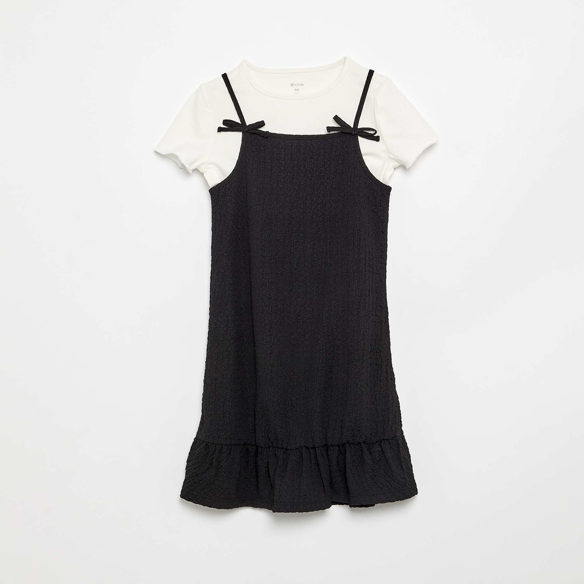 2-Piece Spaghetti Strap Dress & T-shirt Set BLACK