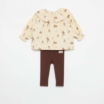 'Disney' 'Bambi' 2-Piece Set - Shirt + Leggings BEIGE