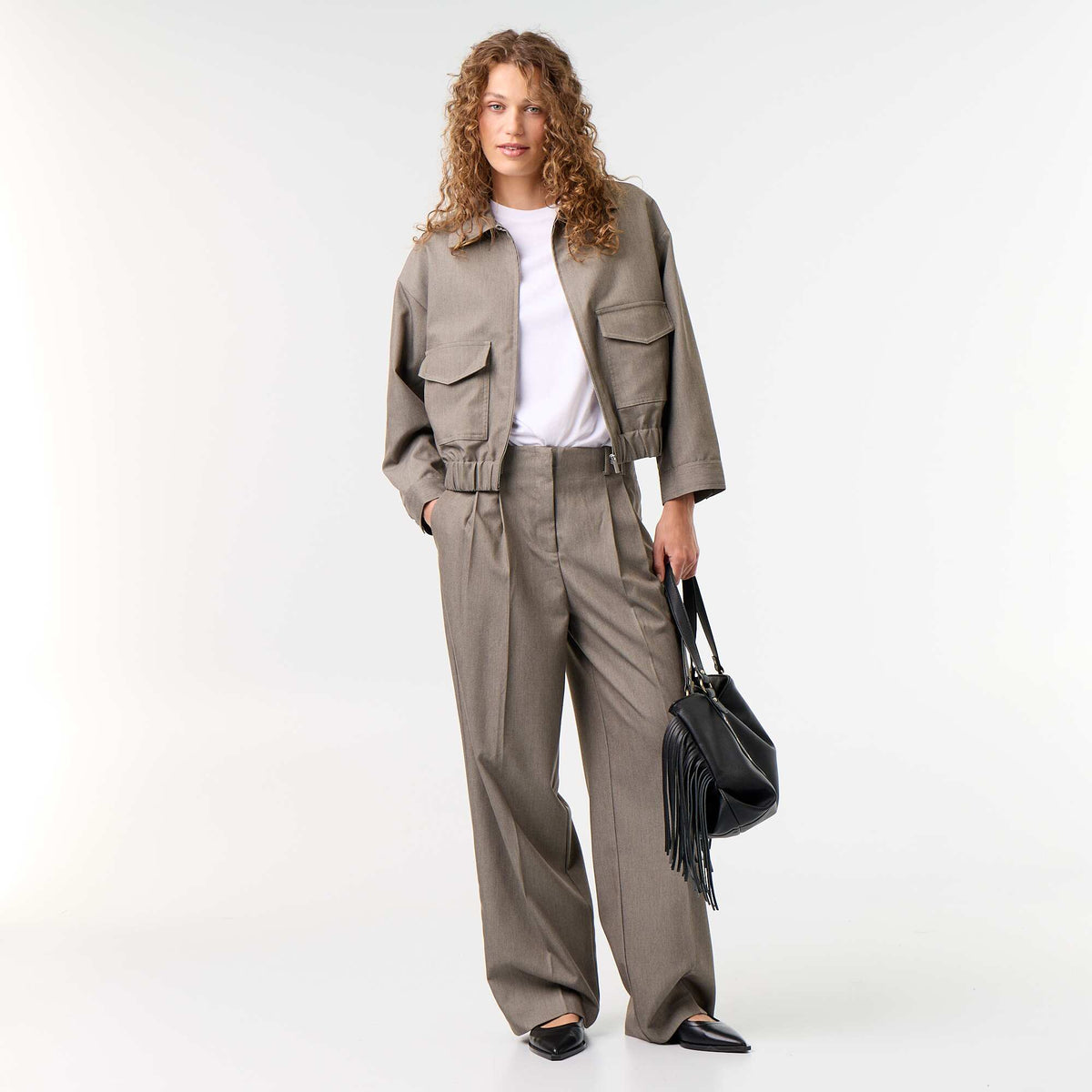High-waisted wide-leg pants KHAKI