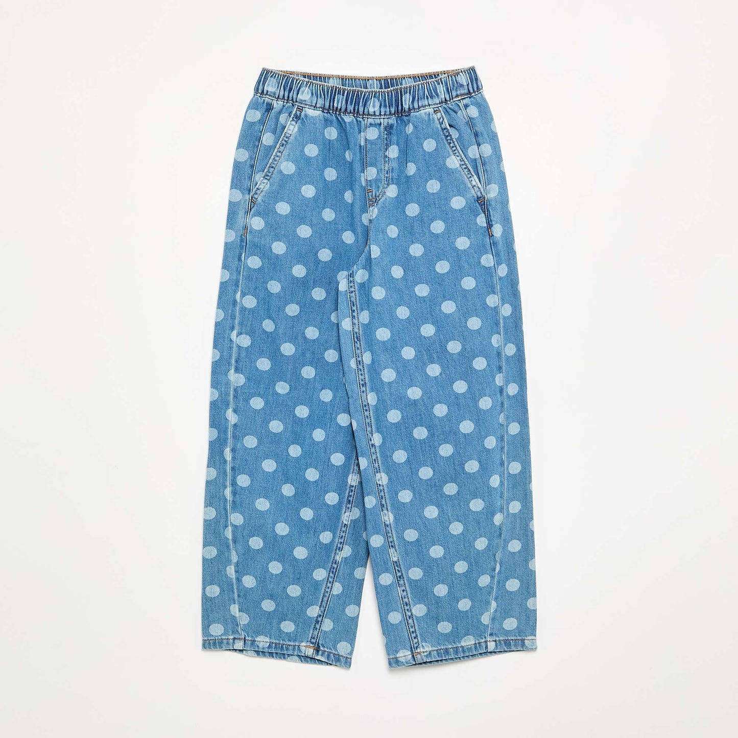 Polka Dot Barrel-Leg Denim Jeans BLUE