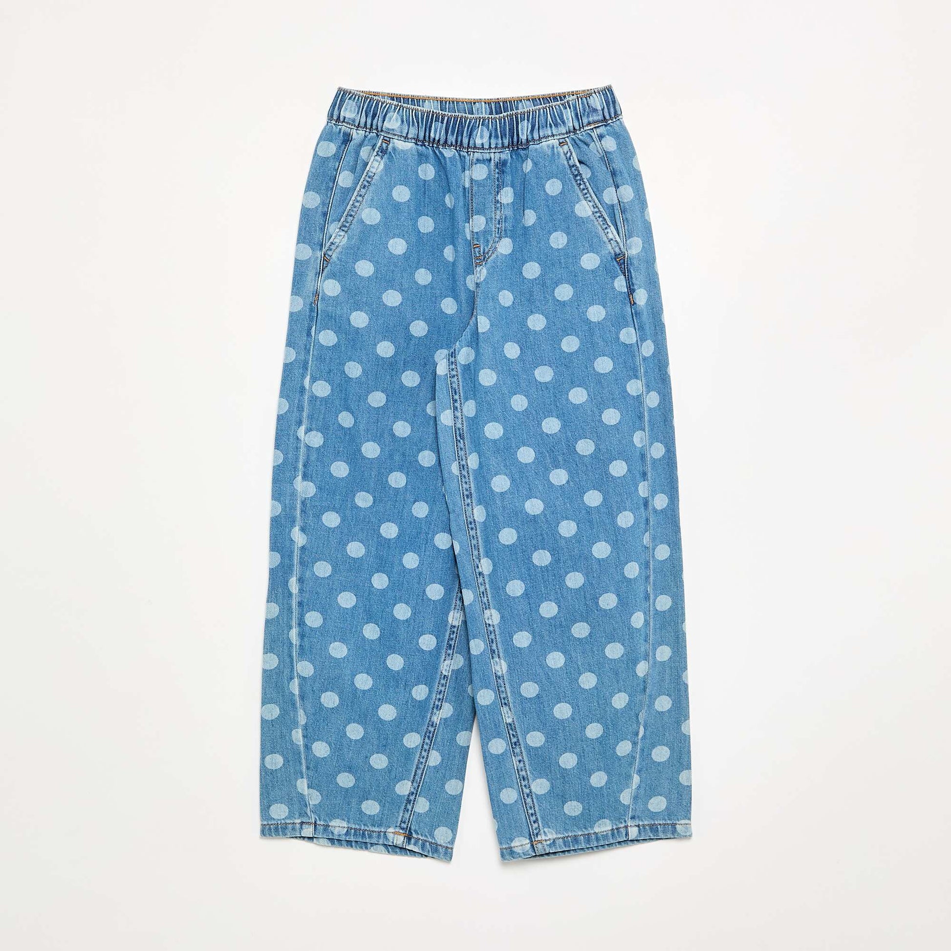 Polka Dot Barrel-Leg Denim Jeans BLUE