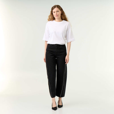 Wide-leg jeans with decorative studs BLACK