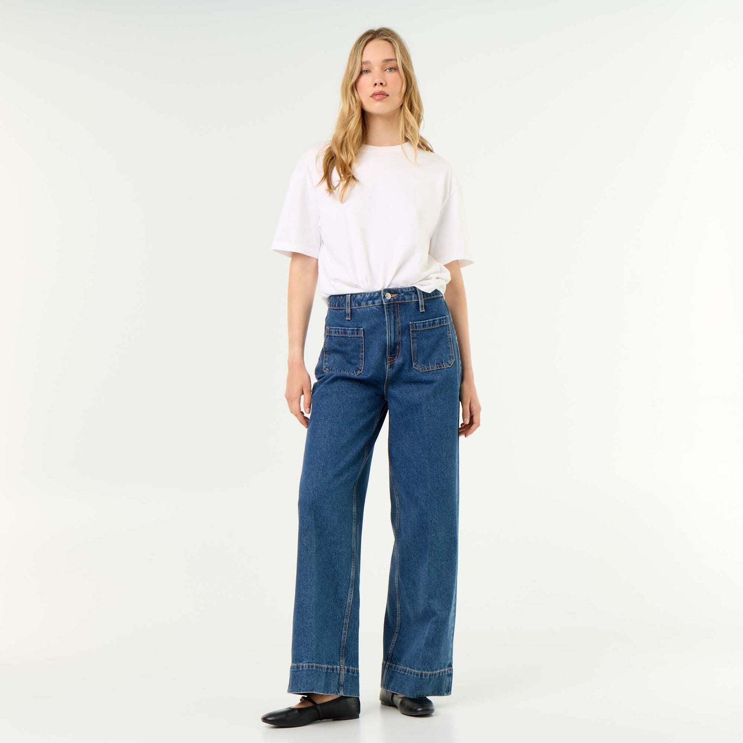 High-waisted wide-leg jeans with patch pockets BLUE