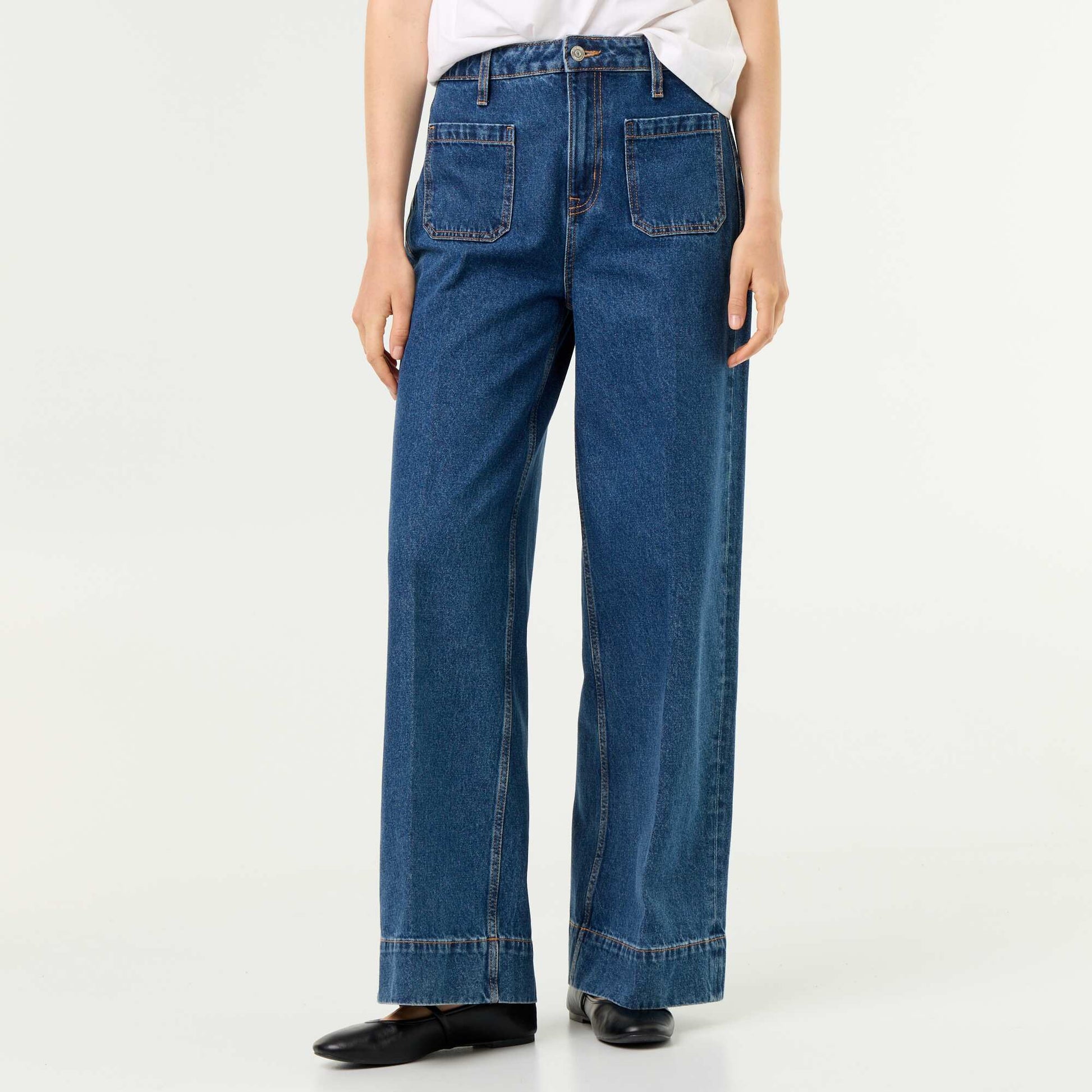 High-waisted wide-leg jeans with patch pockets BLUE
