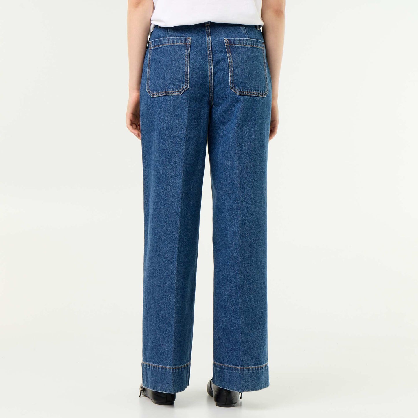 High-waisted wide-leg jeans with patch pockets BLUE
