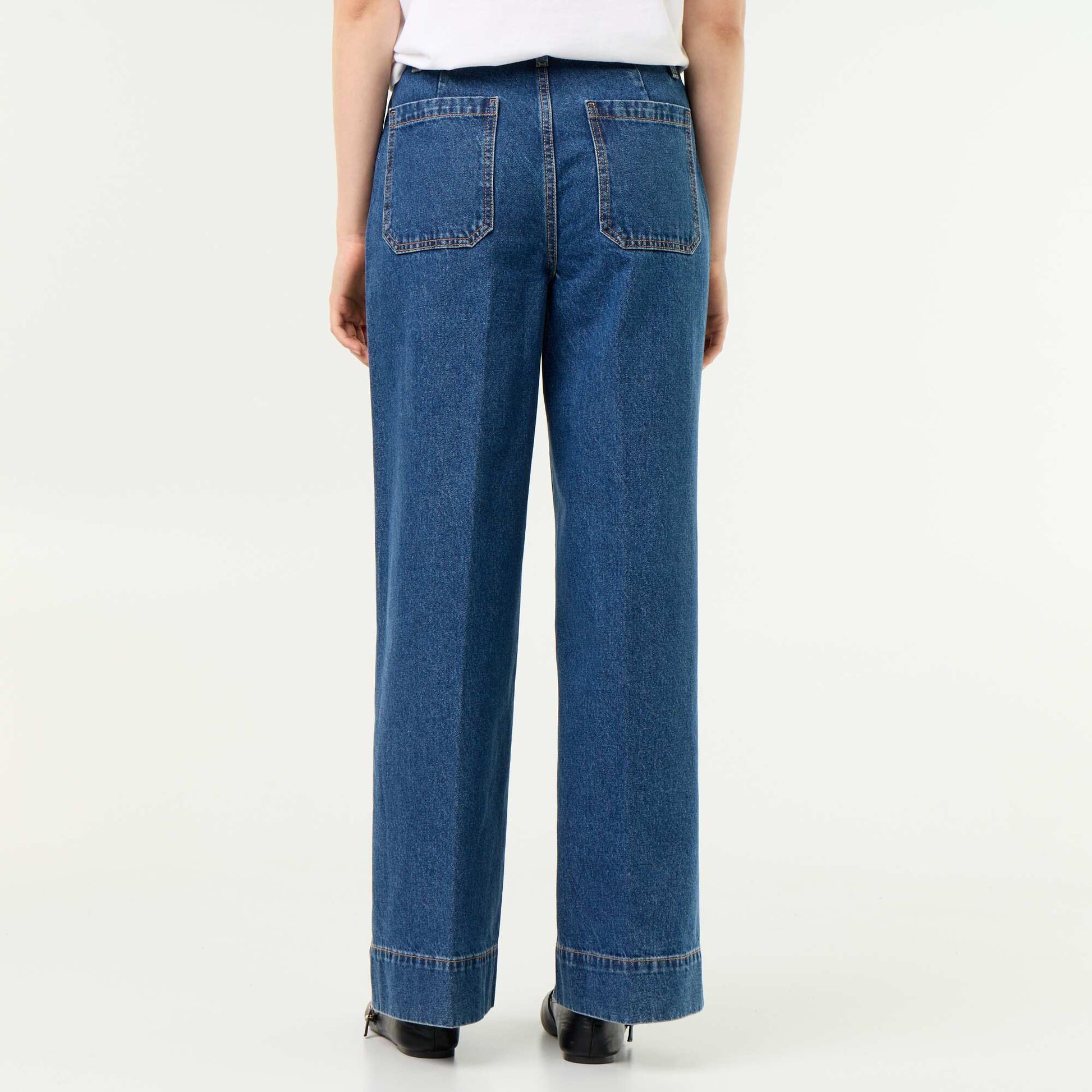 High-waisted wide-leg jeans with patch pockets BLUE