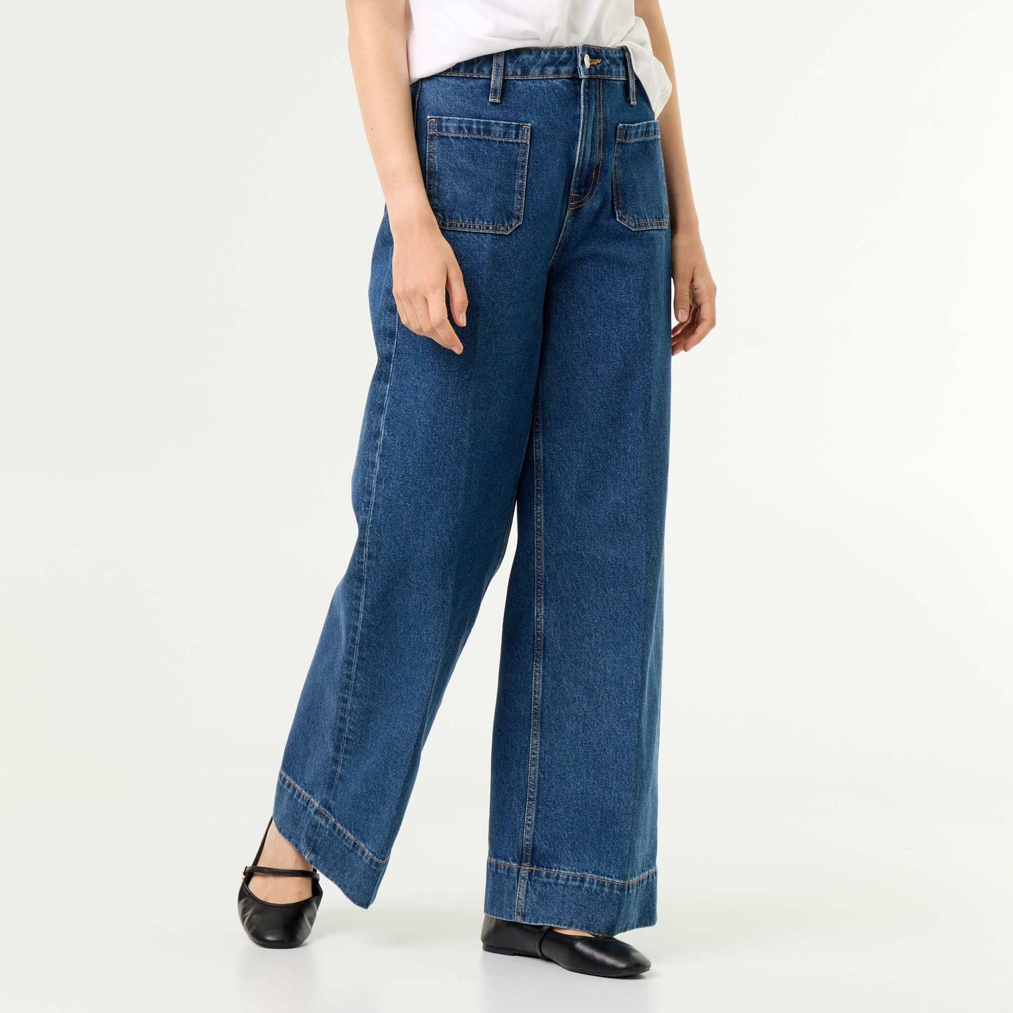 High-waisted wide-leg jeans with patch pockets BLUE