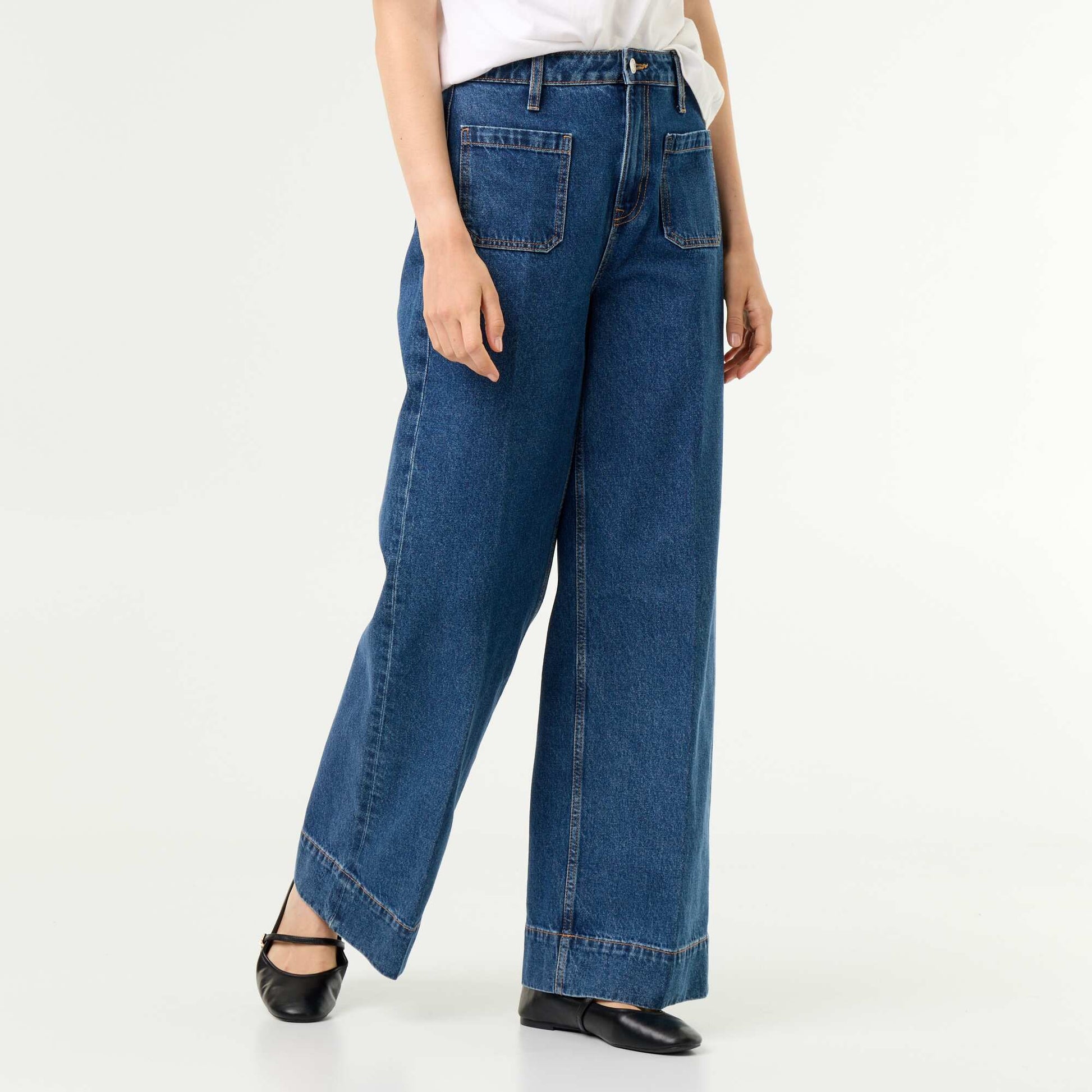 High-waisted wide-leg jeans with patch pockets BLUE