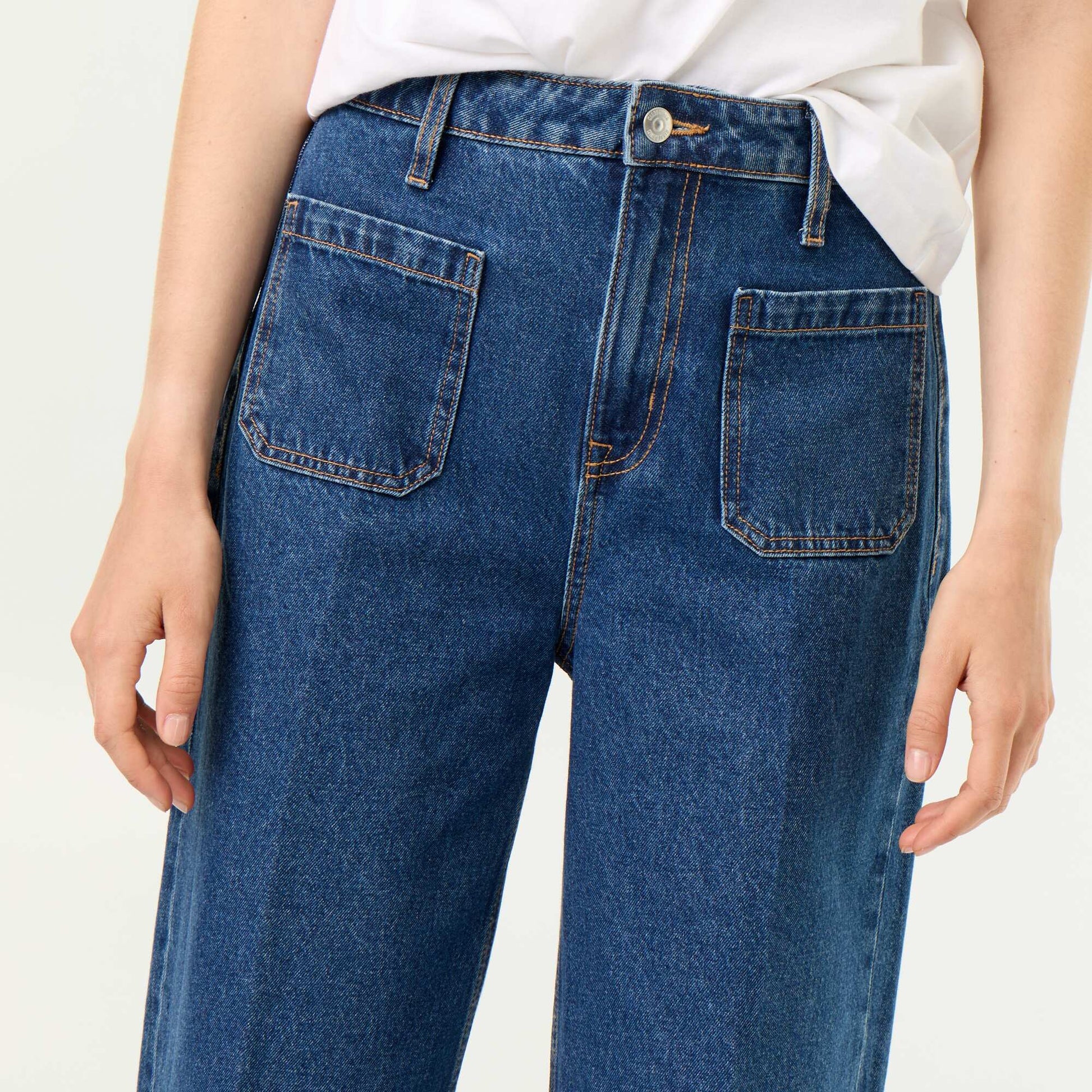 High-waisted wide-leg jeans with patch pockets BLUE