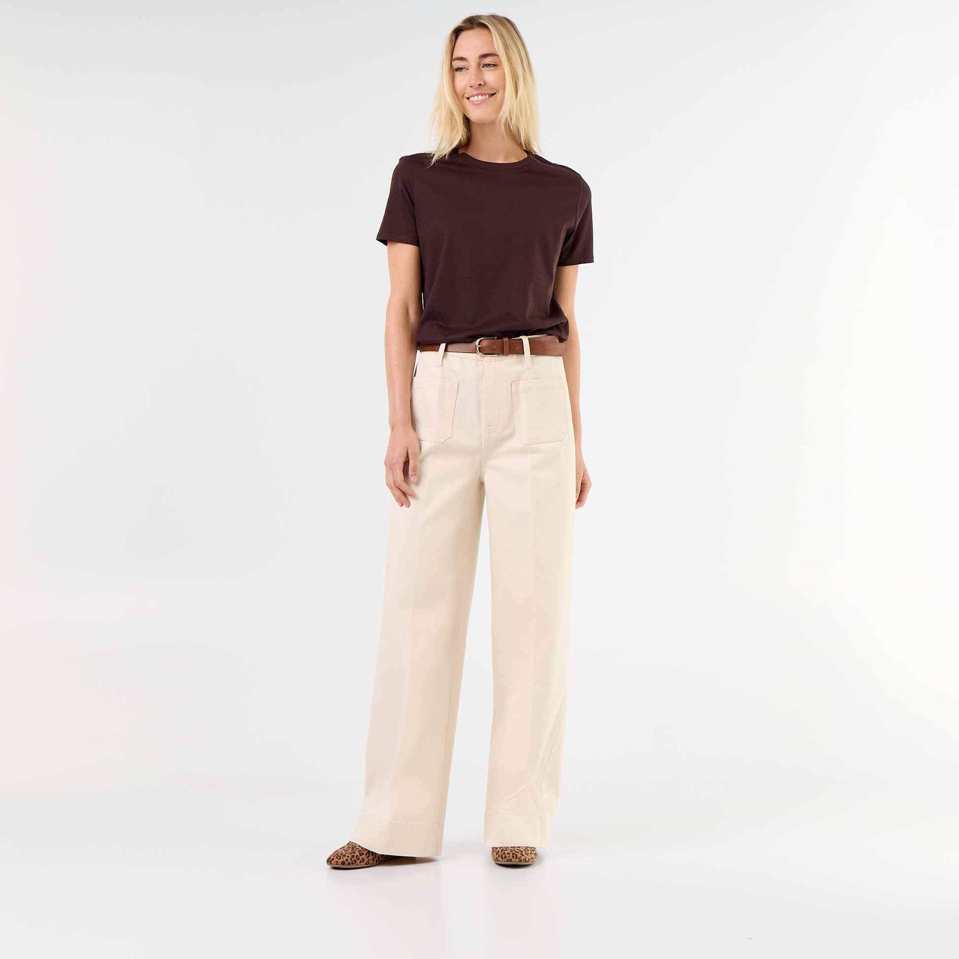 High-waisted wide-leg jeans with patch pockets WHITE