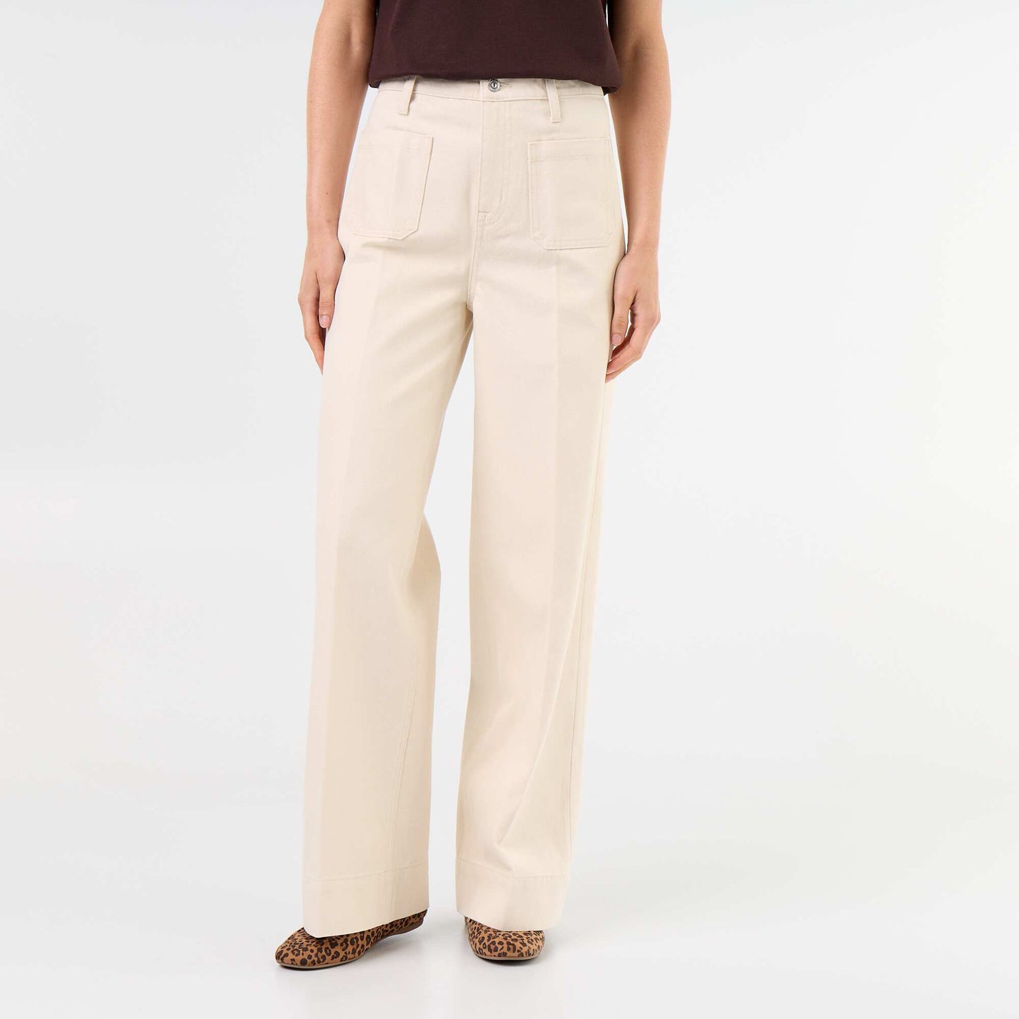 High-waisted wide-leg jeans with patch pockets WHITE