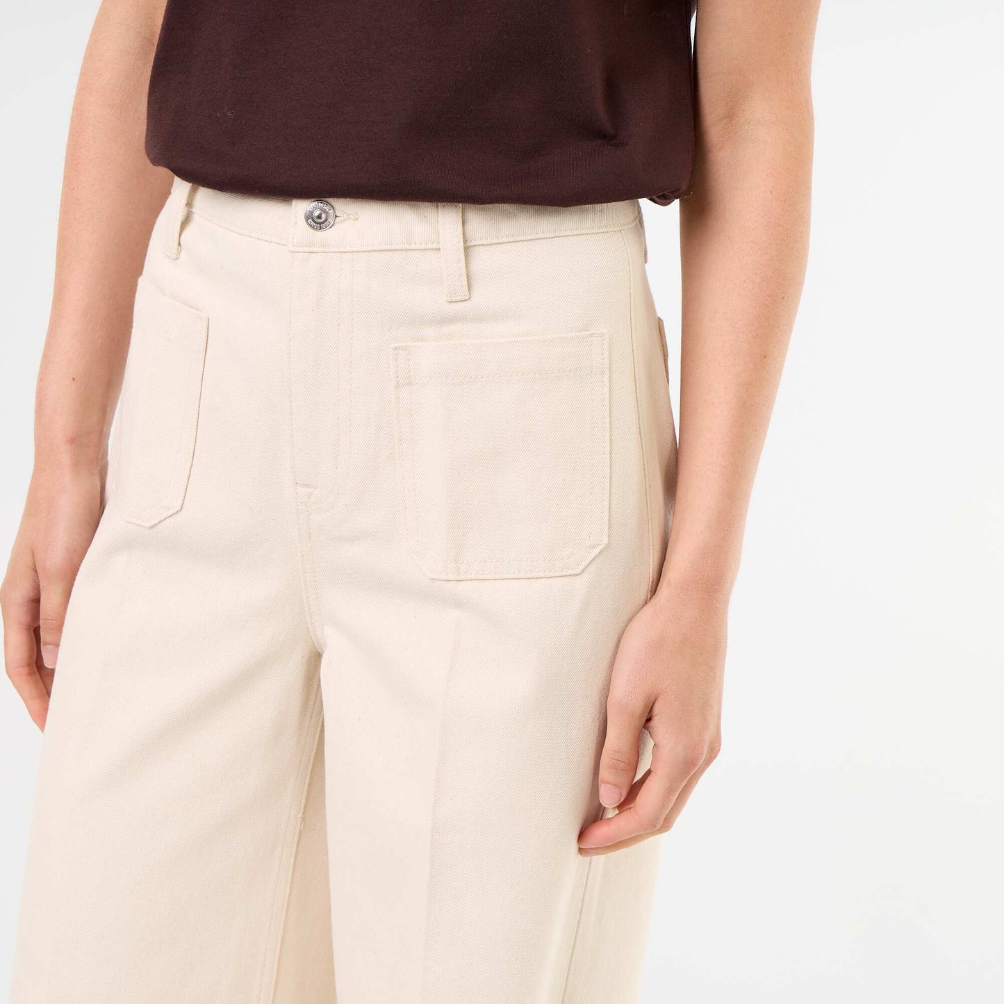 High-waisted wide-leg jeans with patch pockets WHITE