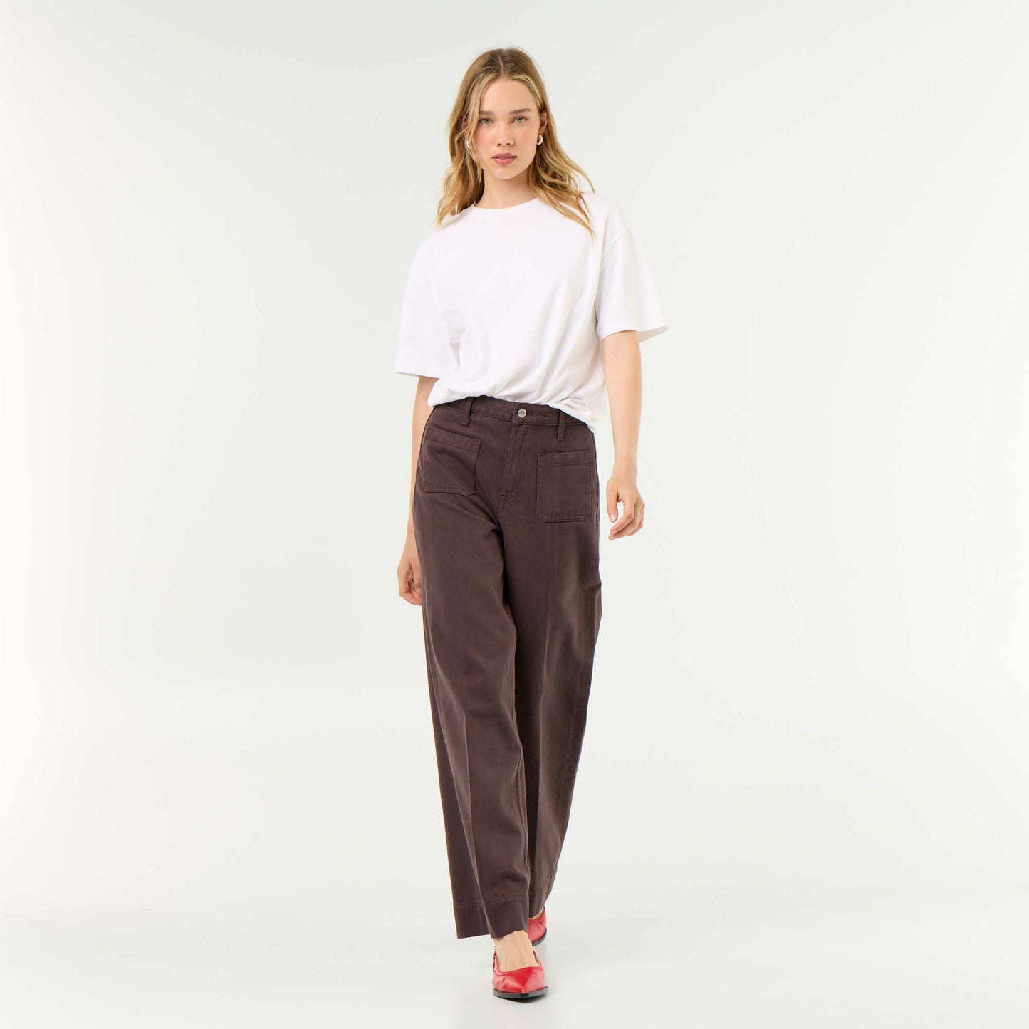 High-waisted wide-leg jeans with patch pockets BROWN