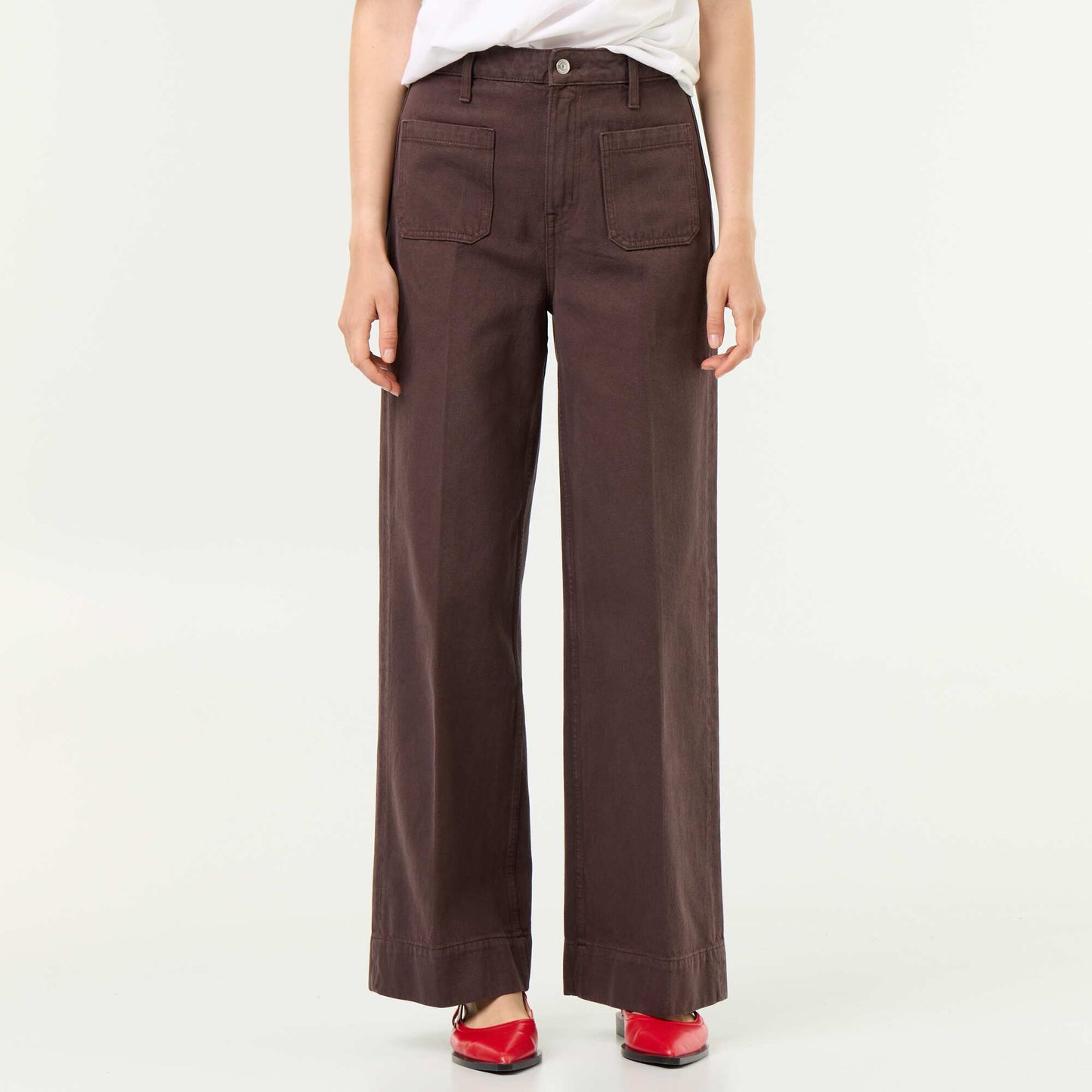 High-waisted wide-leg jeans with patch pockets BROWN