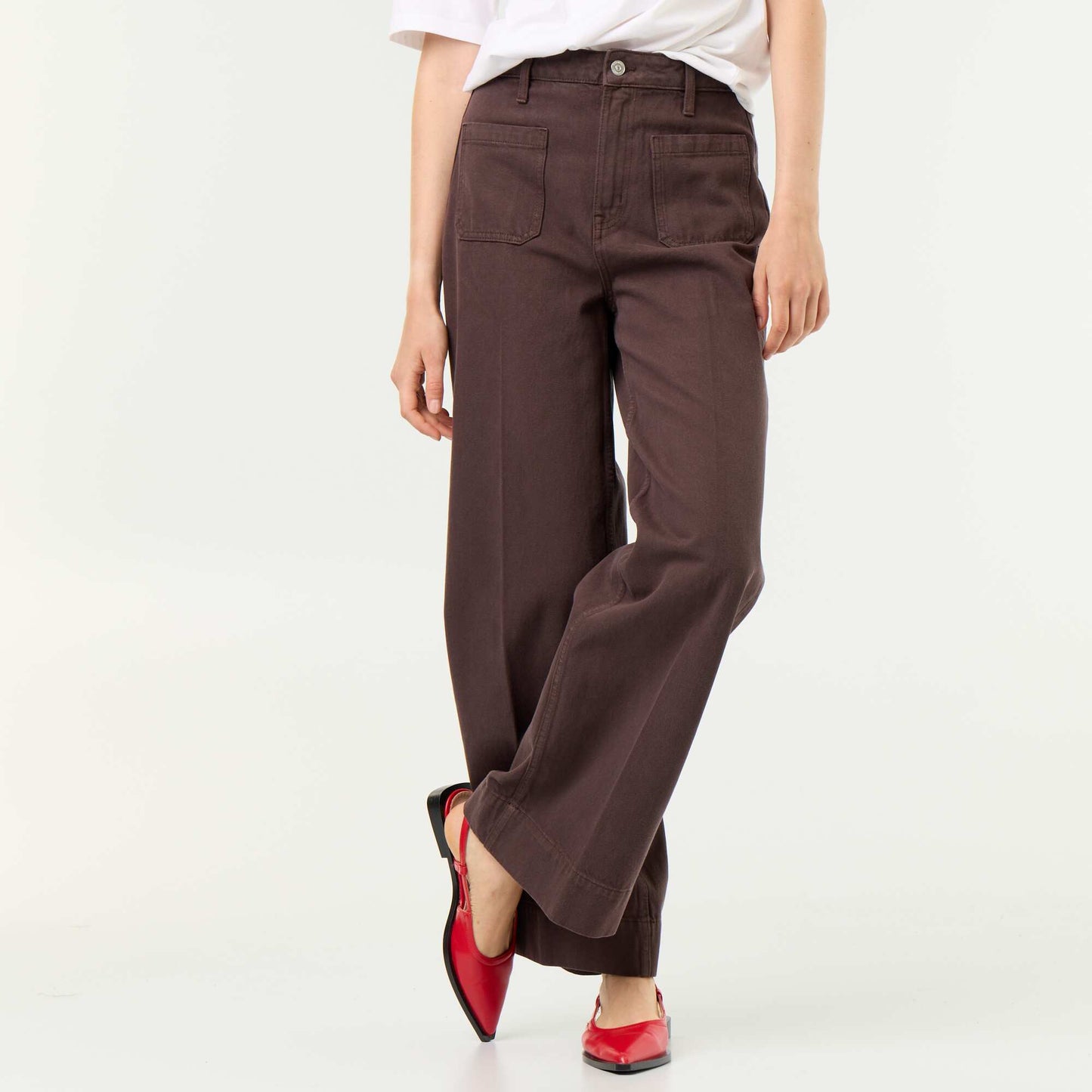High-waisted wide-leg jeans with patch pockets BROWN
