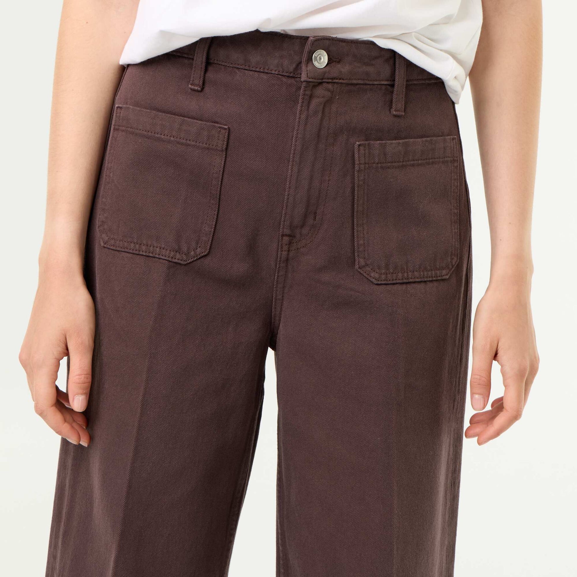 High-waisted wide-leg jeans with patch pockets BROWN