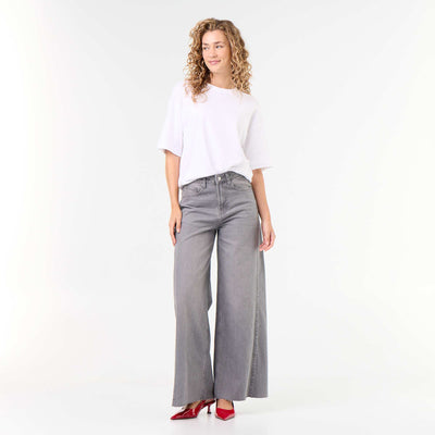 Wide Leg Jeans with Raw Hem GREY