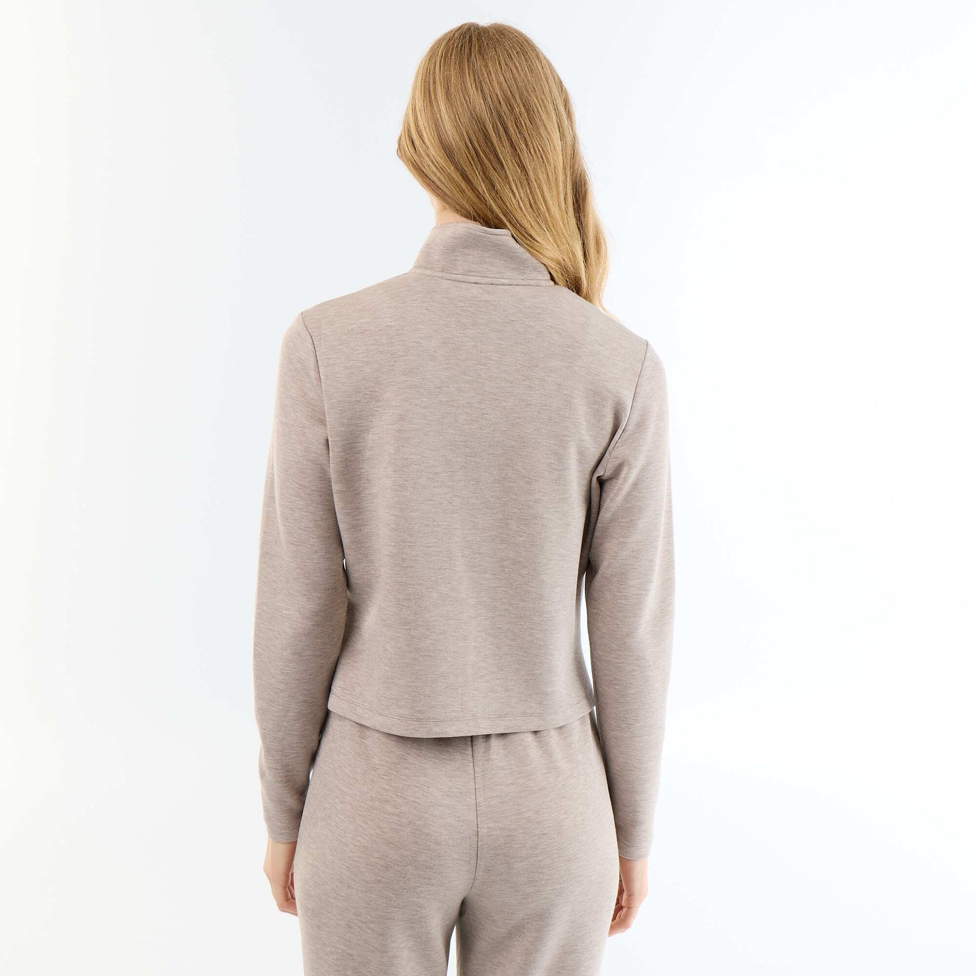 Zip-Up High-Neck Sweater BEIGE