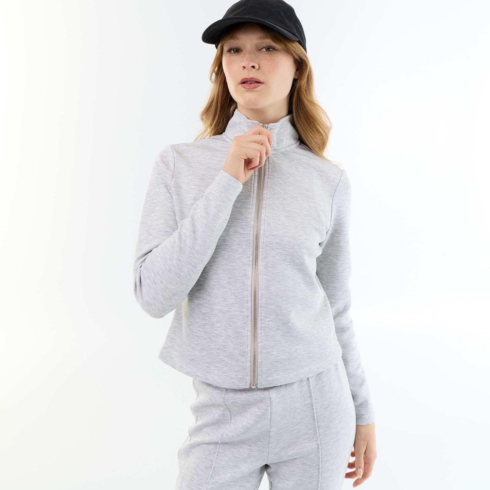 Zip-Up High-Neck Sweater GREY