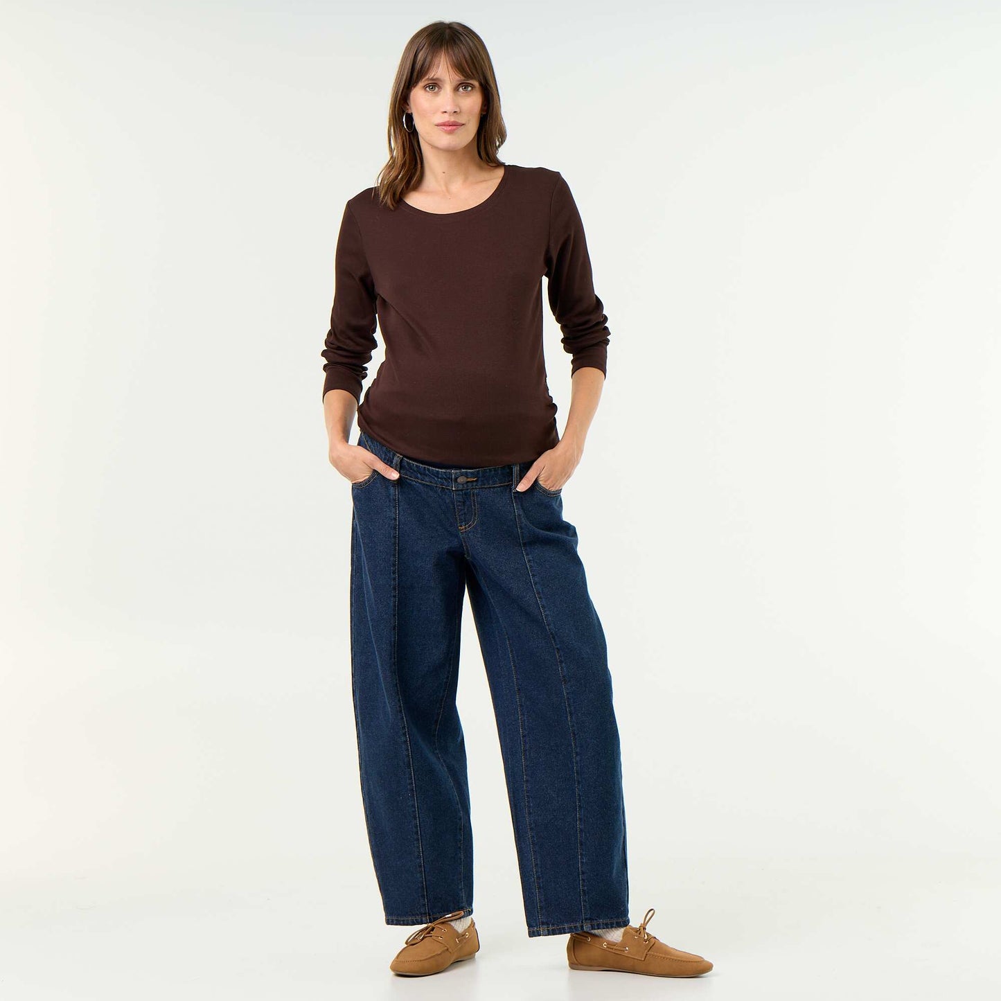 Maternity barrel-cut denim trousers BLUE
