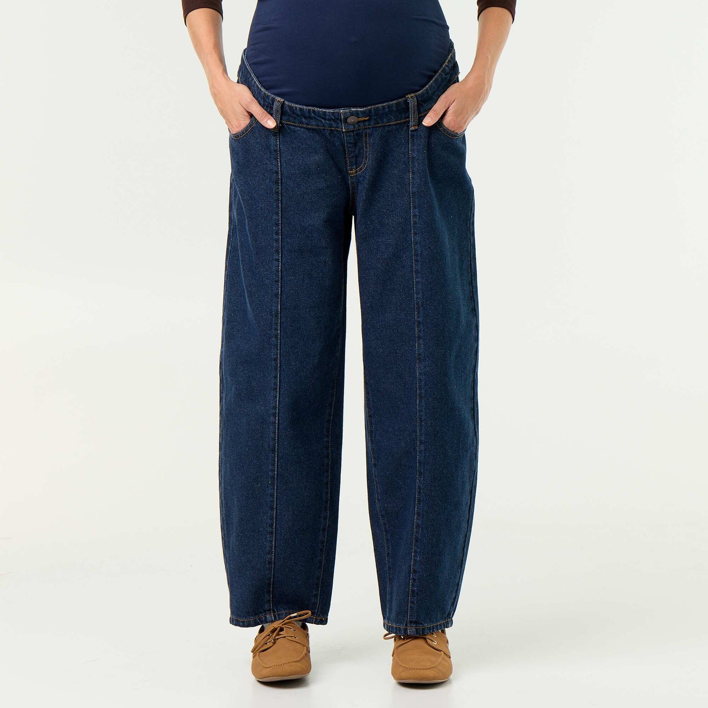 Maternity barrel-cut denim trousers BLUE