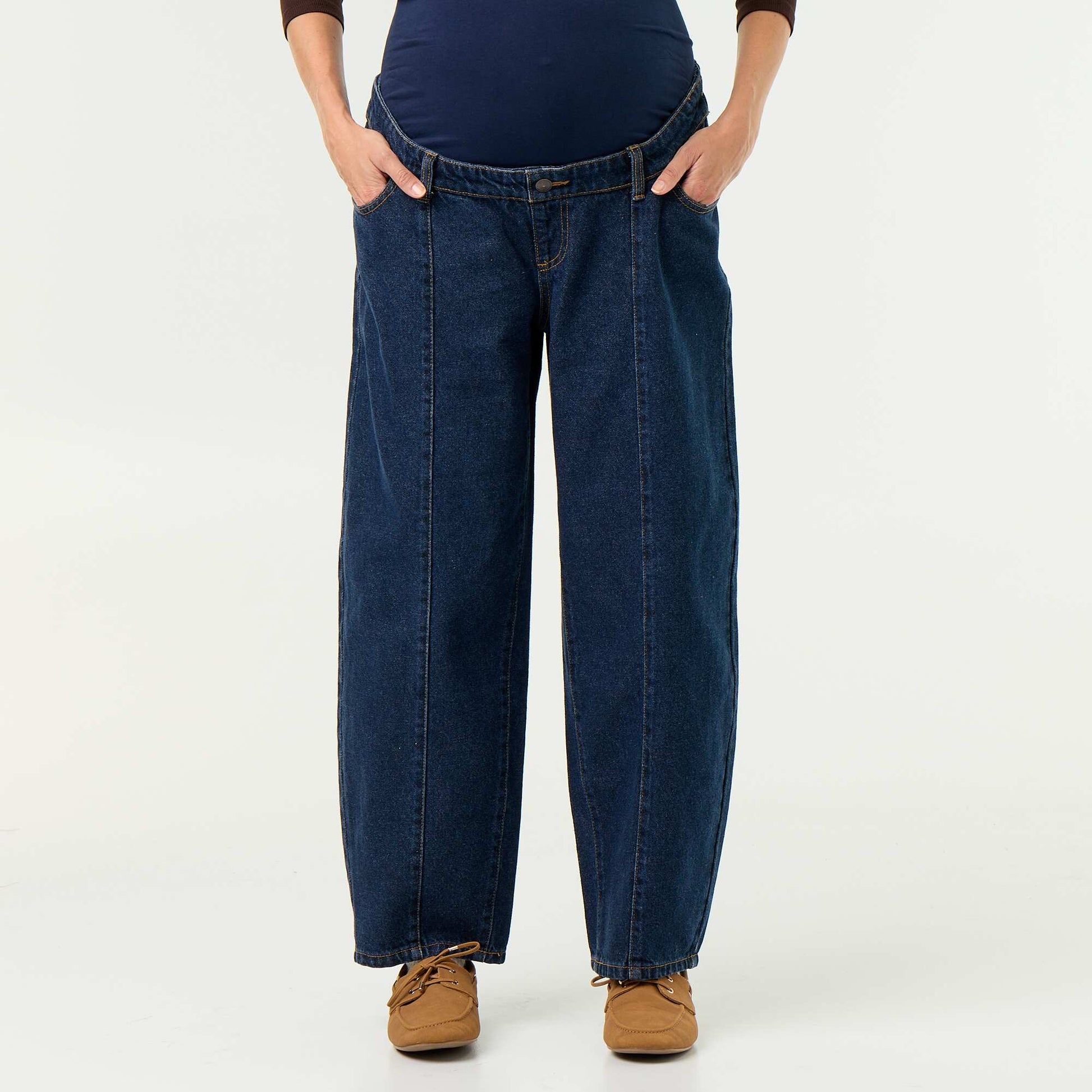Maternity barrel-cut denim trousers BLUE
