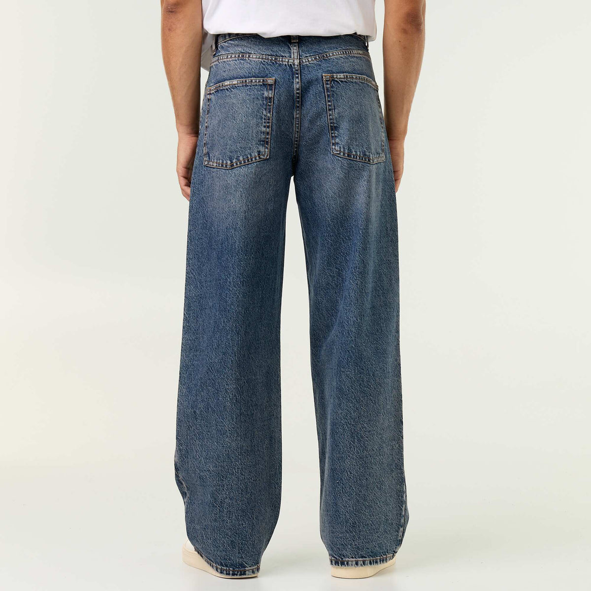 Solid baggy jeans with decorative panels BLUE