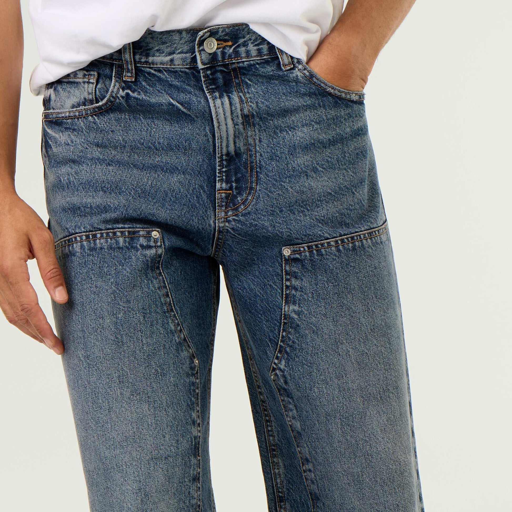 Solid baggy jeans with decorative panels BLUE