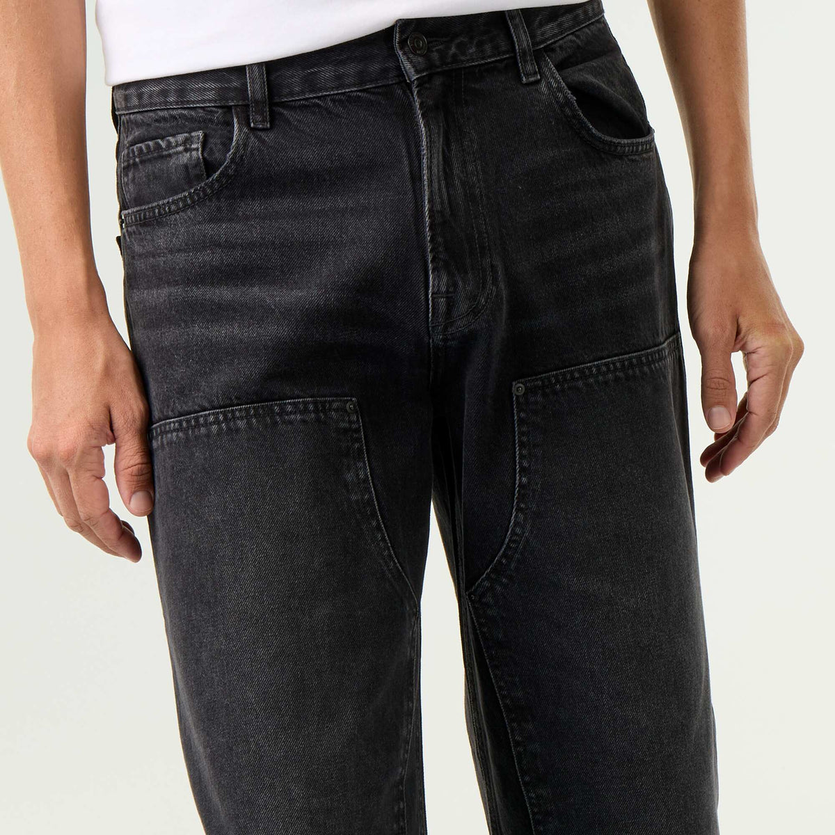 Solid baggy jeans with decorative panels BLACK