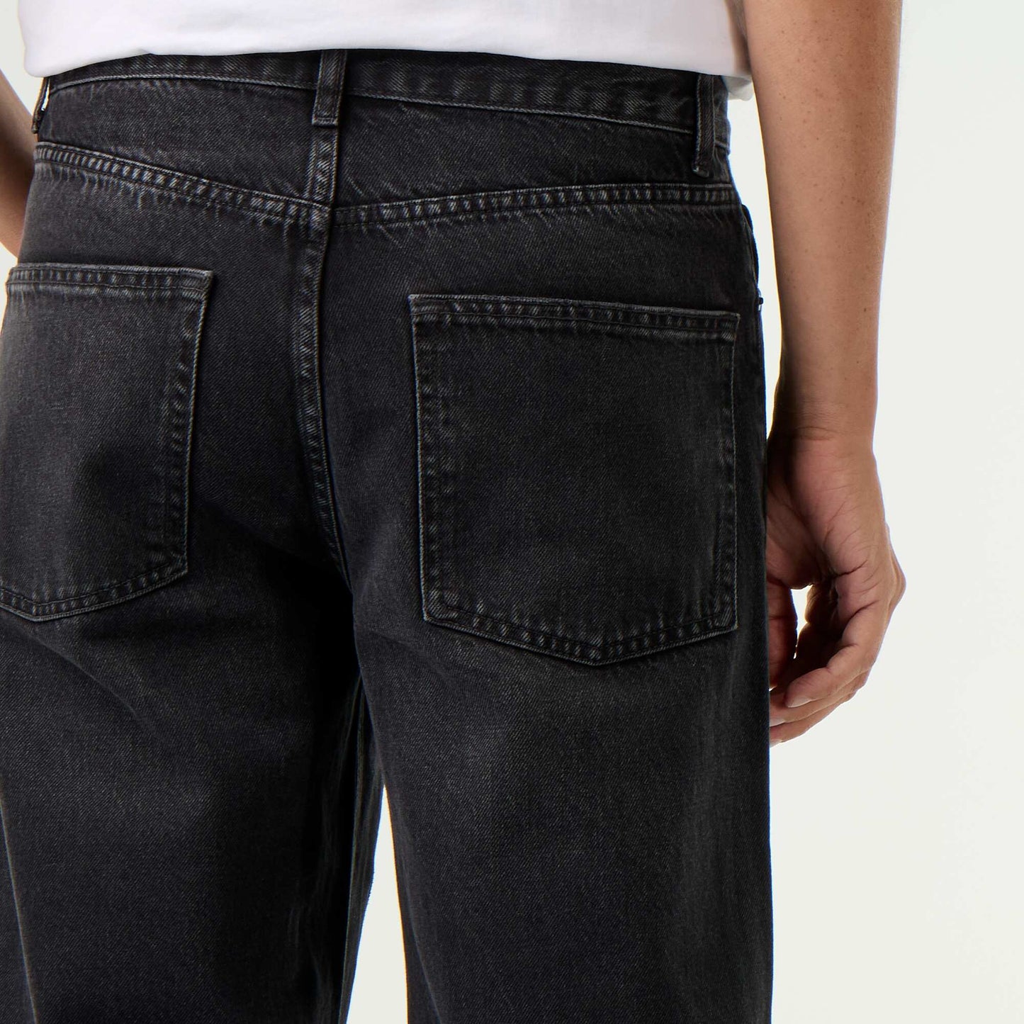 Solid baggy jeans with decorative panels BLACK