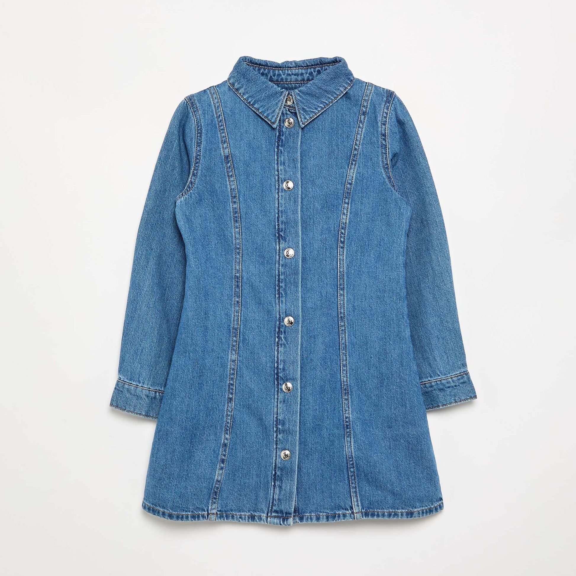 Long-sleeved denim dress with shirt collar BLUE
