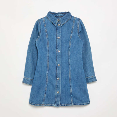 Long-sleeved denim dress with shirt collar BLUE