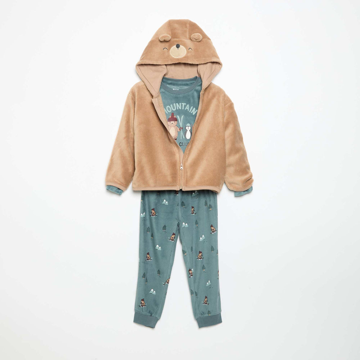 Fleece Pyjama Set with Animated Hood - 2 Pieces BLUE