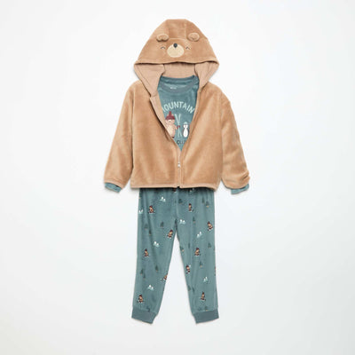 Fleece Pyjama Set with Animated Hood - 2 Pieces BLUE