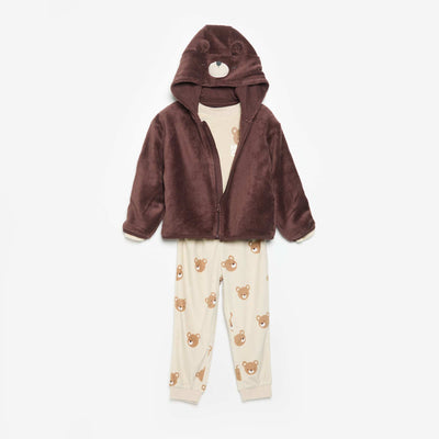 Fleece Pyjama Set with Animated Hood - 2 Pieces BEIGE