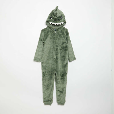 Fleece dinosaur sleepsuit KHAKI