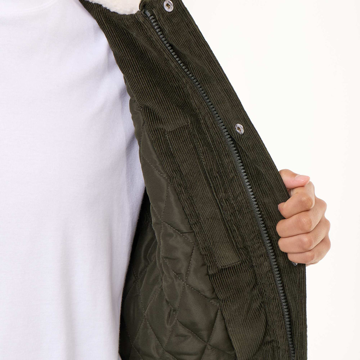 Corduroy jacket with sherpa-effect collar GREEN